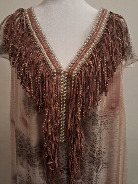 Tesoro Moda Dress Women's Large L Animal Print Suede Fringe Boho Western  Rodeo
